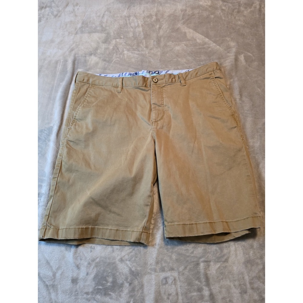 Tommy Bahama Mens Chino Shorts Size 36 Khaki Tan Cotton Tencel Casual Flat Front